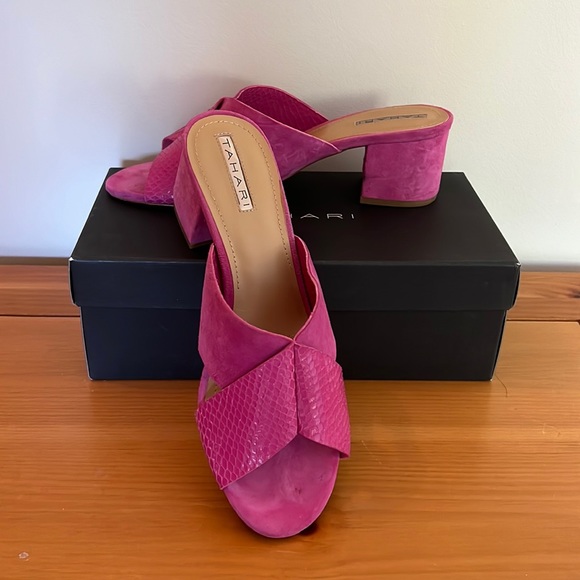 TAHARI women’s 8.5 pink leather and suede wedges. - Picture 1 of 4